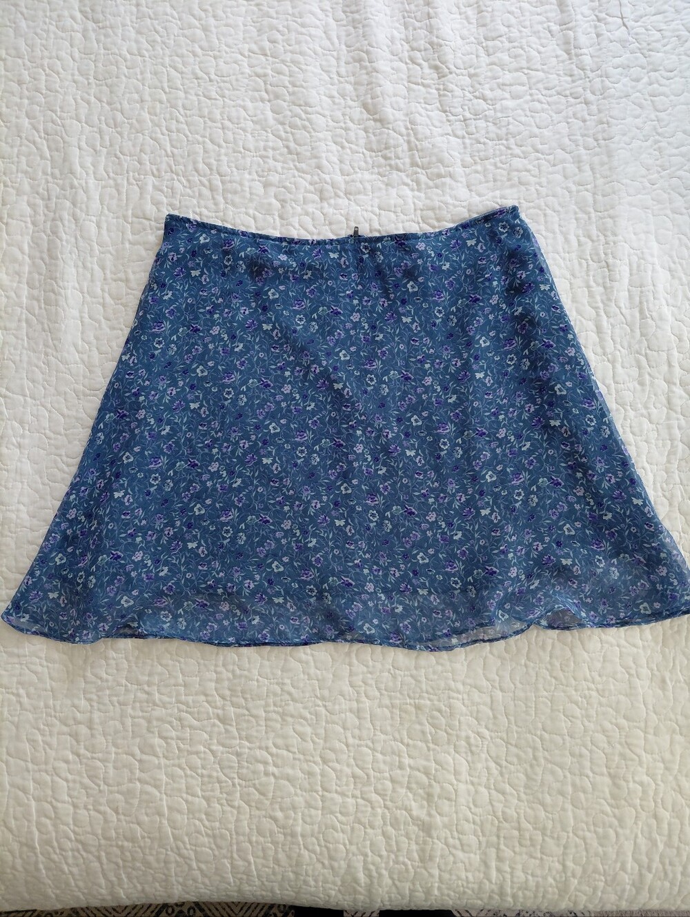 Vintage 90s Blue Floral A-Line Mini Skirt